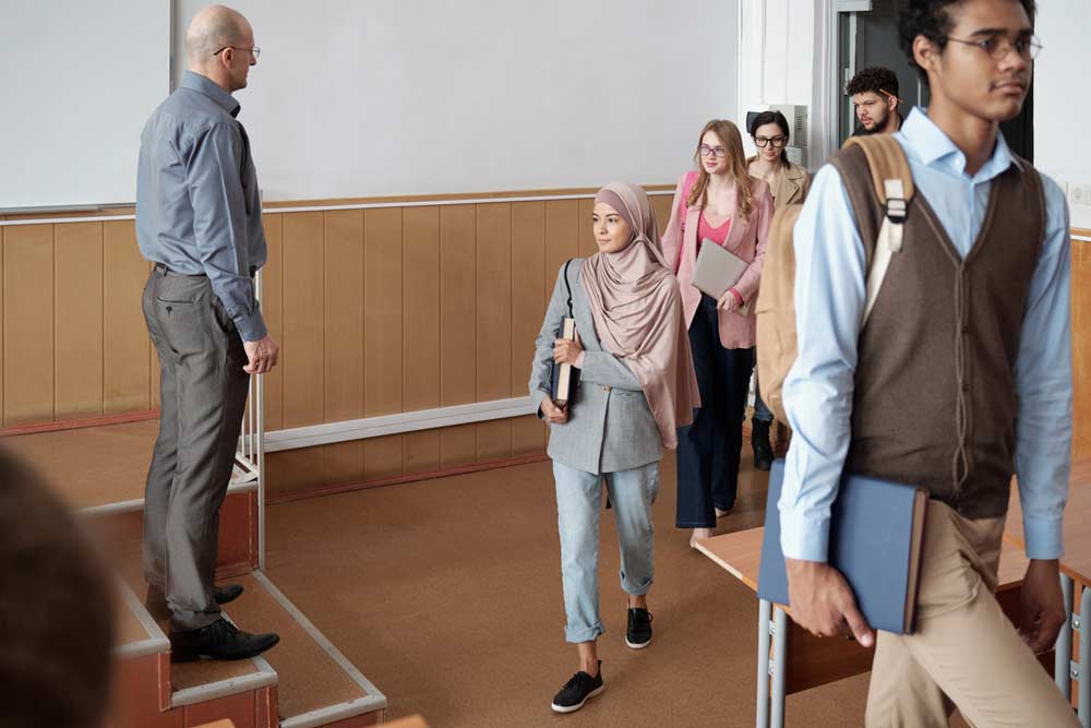 students entering classroom